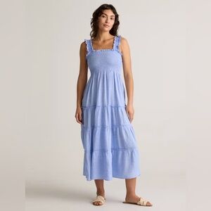 Quince Light Blue Tiered Midi Dress